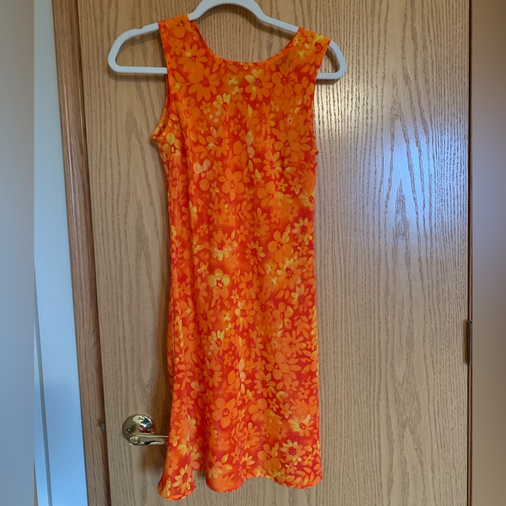 Bright orange slip dress